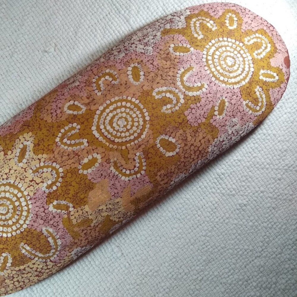 Handmade wall art - lightweight wood w-flower pattern pink/mustard/white/maroon
